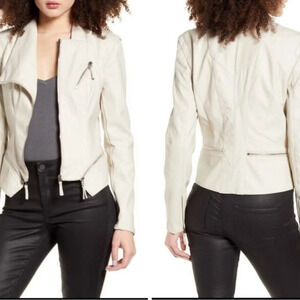 NWT Blank NYC Faux Leather Beige Biker Moto Jacket Size S